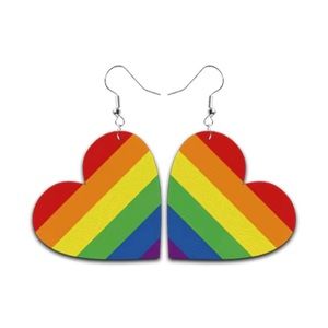 PU Leather Rainbow heart Pride earrings